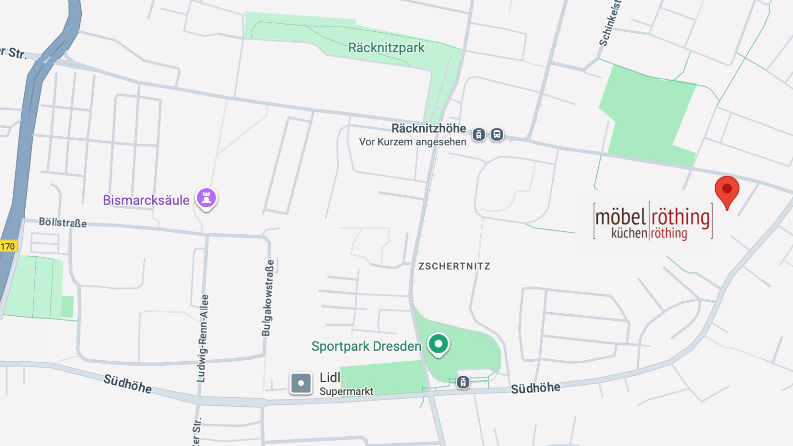 Anfahrtsskizze Möbel Röthing – Räcknitzhöhe 76, Dresden