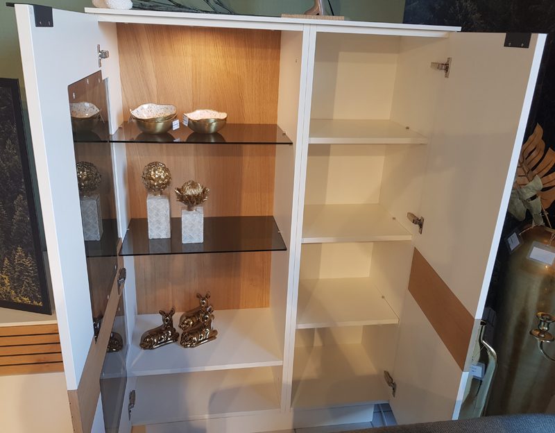 Highboard von Gwinner – Modell Linera – in Lack weiß / Wildeiche