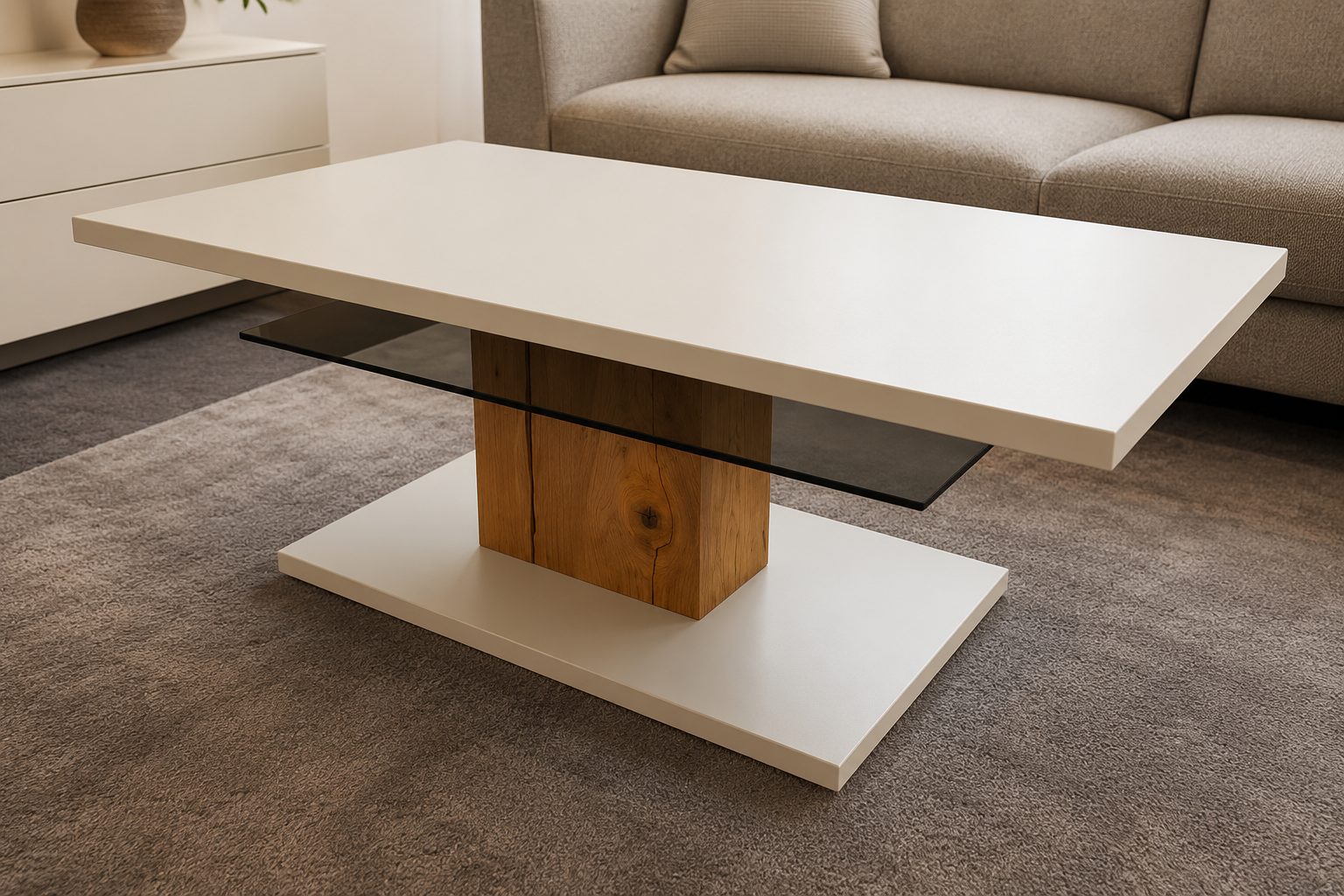 Couchtisch Global Rubia – in Mattlack weiß / Rißeiche